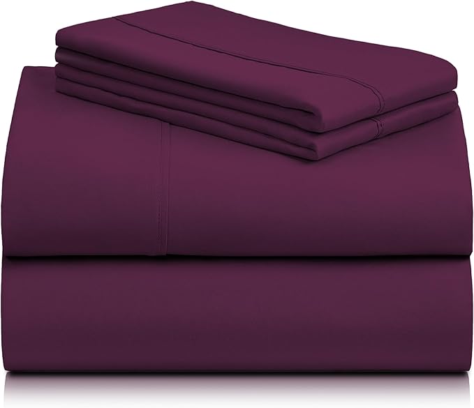 LuxClub 4 PC King Sheet Set, Breathable Luxury Bed Sheets, Deep Pockets 18" Wrinkle Free Cooling Bed Sheets Machine Washable Hotel Bedding Silky Soft - Eggplant King
