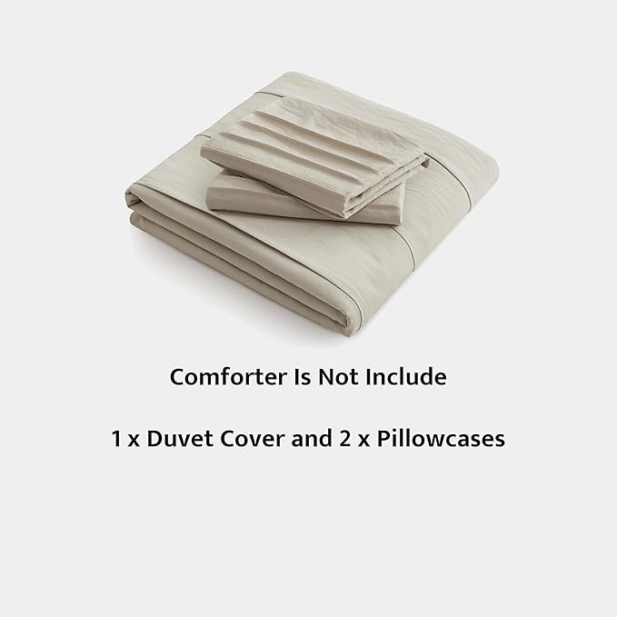 Oli Anderson Linen Grey Duvet Cover Queen Size - Pleated Queen Duvet Cover, 3PCS Soft and Breathable Textured Bedding Set with Zipper Closure(Linen,90"x90")