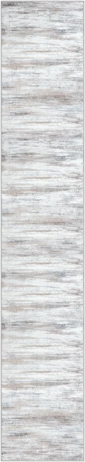 KOZYFLY Modern Abstract Kitchen Runner Rug, 2.6x14 Washable Rug Runner Non-Slip Soft Striped Hallway Runner Rugs, Beige Print Carpet Runner for Entryway Bathroom Laundry Room Foyer