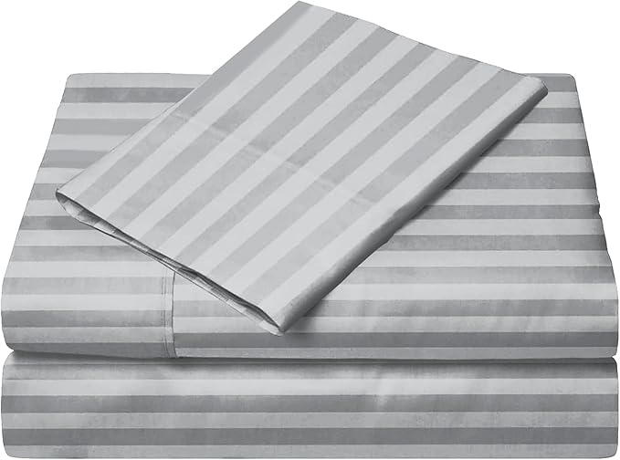 Twin XL 100% Microfiber Double Brushed Sheet Set - Extra-Soft & Wrinkle-Free - 15" Deep Pockets, 39" x 80" - Ideal for Dorms, Hospitals & Split King Beds - 3 PC Set (Twin XL, Silver Stripe)