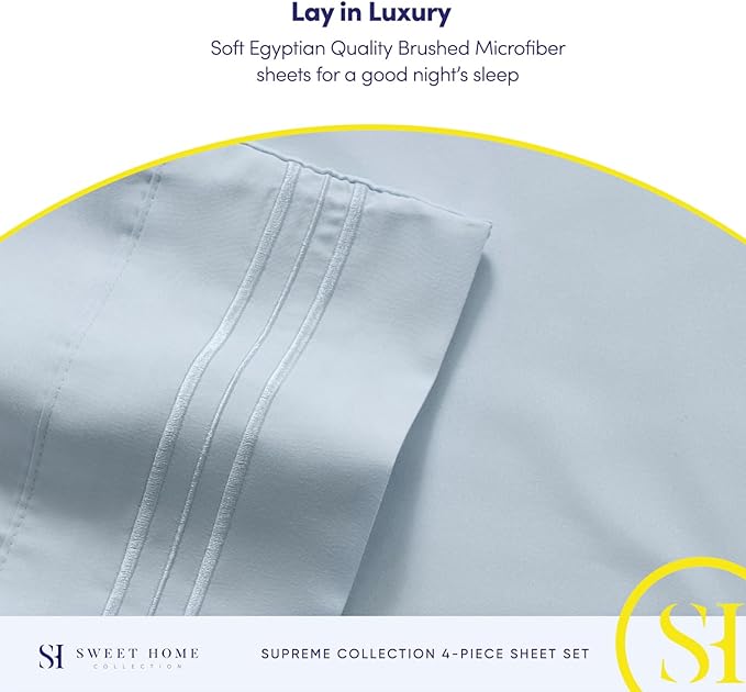 Split King Sheets - Breathable Luxury Sheets with Full Elastic & Secure Corner Straps Built In - 1800 Supreme Collection Extra Soft Deep Pocket Bedding Set, Sheet Set, Split King Size, Light Blue