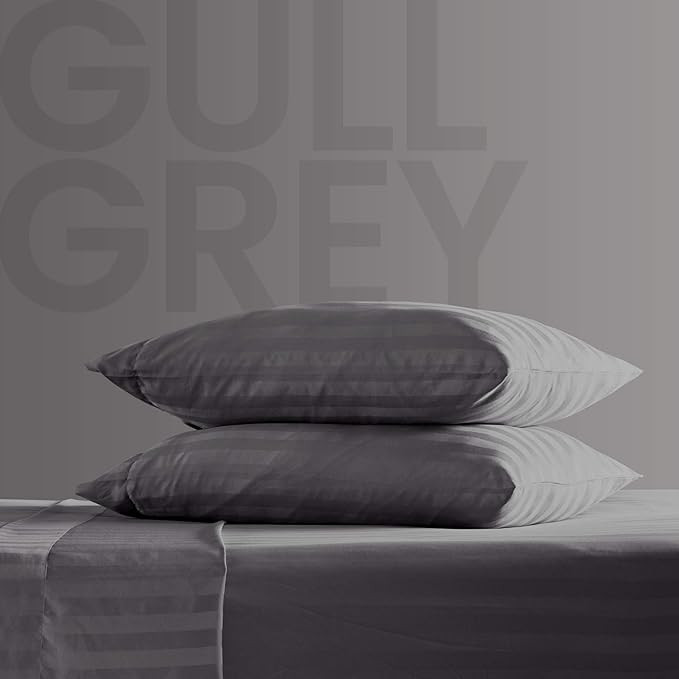 SLEEP ZONE Striped Cooling Sheets Set Full Size - Fitted Flat Sheet & Pillowcase Sets 4 Piece - Super Soft Stripe Bed Sheet, Easy Care, Deep Pocket (Gull Grey, Full)