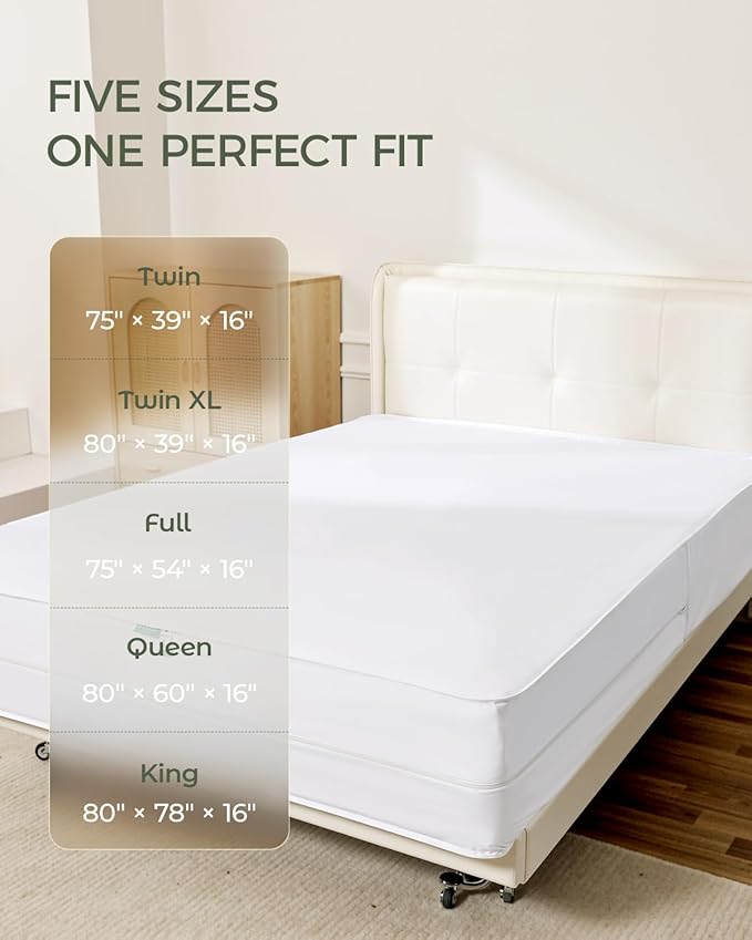FAUNNA 100% Cotton Mattress Encasement, Zippered Bed Bug and Dust Mite Proof Mattress Protector, Hypoallergenic Antibacterial Protection, Noiseless Zipper Six-Sided Mattress Cover (Queen 16" Deep)
