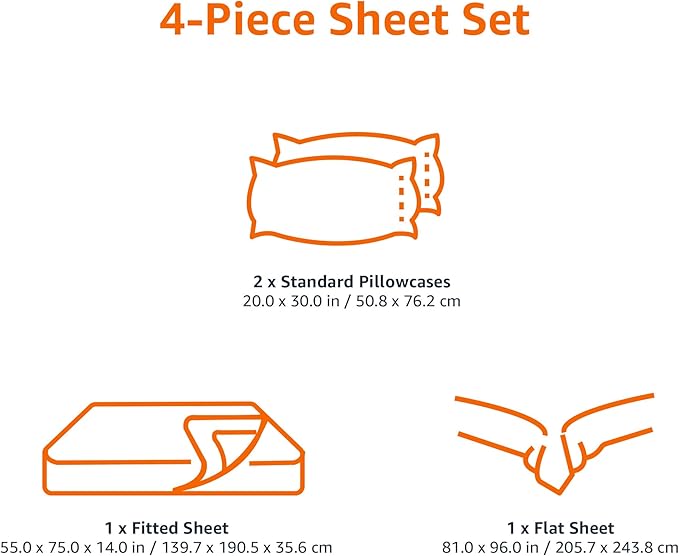 Amazon Basics Lightweight Super Soft, Wrinkle-Free, Breathable Microfiber 4-Piece Bed Sheet Set with 14-Inch Deep Pockets, Full, Bright White, Solid