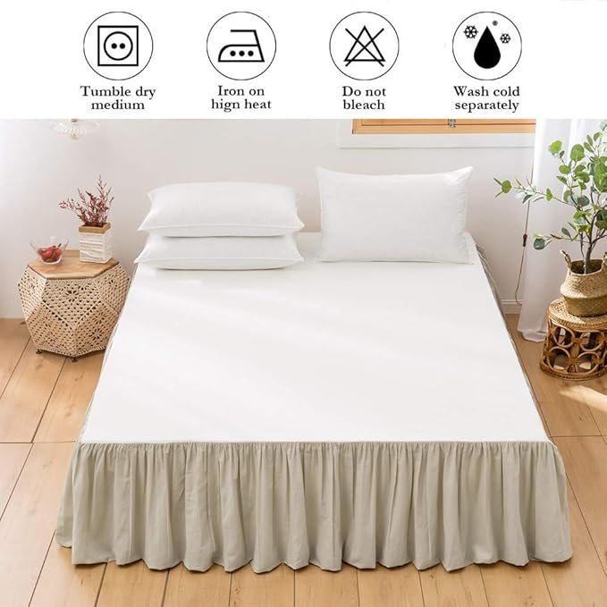 BISELINA French Linen Bed Skirt with Pleated Frills 14-Inch Tailored Drop Natural Flax Cotton Blend Dust Ruffle Soft Cozy Farmhouse Bedding (14" California King, Ruffle Linen)
