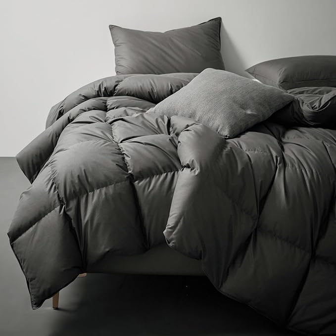 Royoliving Premium Feathers Down Duvet Insert Comforter King Size Charcoal Gray Heavyweight Thickened Winter Grey 100% Cotton Cover with Corner Tabs (106x90, 70 oz)
