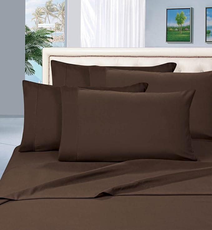 Elegant Comfort 1500 Premier Hotel Quality 4-Piece Bed Sheet Sets, Deep Pockets - Luxurious Wrinkle Free & Fade Resistant, Queen, Chocolate Brown