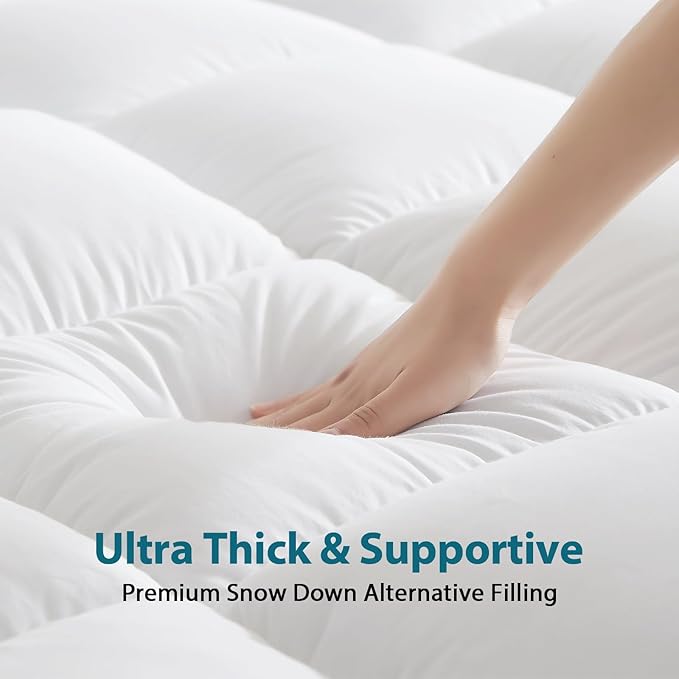 CYMULA Mattress Topper Super Queen Size - Extra Thick Cooling Mattress Pad Cover for Back Pain - Soft Mattress Protector Bed Topper Pillow Top with 8-21 Inch Deep Pocket 3D Snow Down Alternative Fill