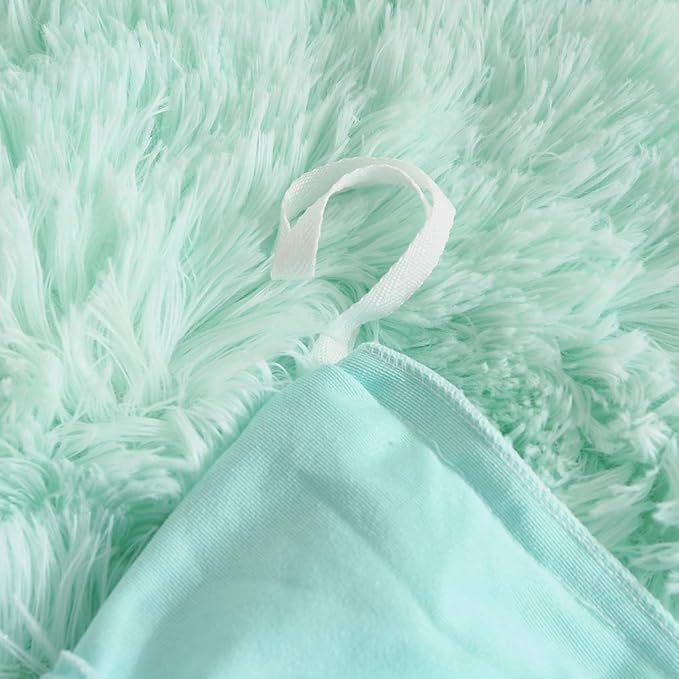 Uhamho Faux Fur Velvet Fluffy Bedding Duvet Cover Set Down Comforter Quilt Cover with Pillow Sham, Ultra Soft Warm (Twin, Aqua)