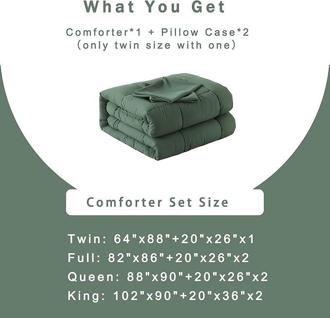 DOWNCOOL King Size Comforter Set -All Season Bedding Comforters Sets with 2 Pillow Cases -3 Pieces Bed Set Down Alternative King Bedding Set -Sage Green King Comforter Set(102"x90")