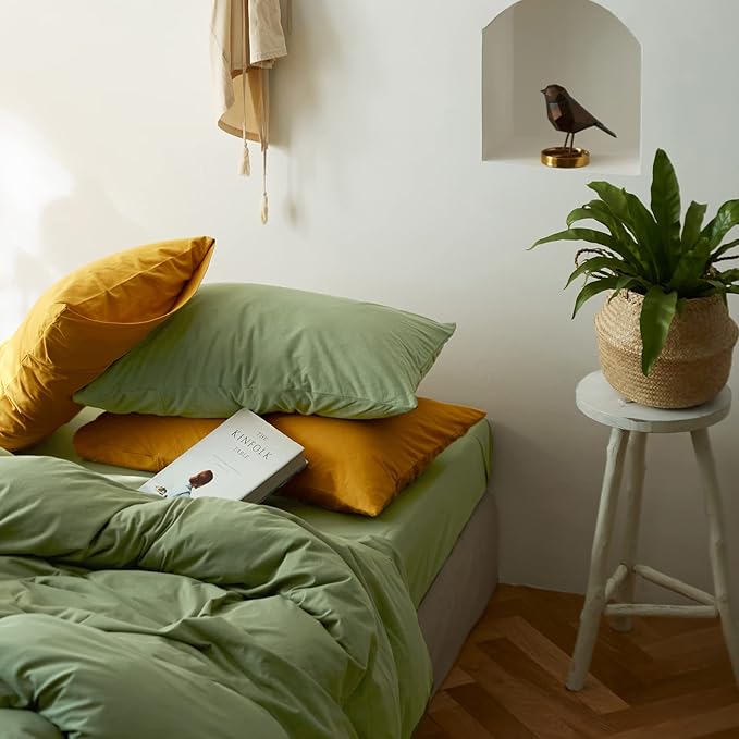 LifeTB Avocado Green Duvet Cover Twin XL Size Soft Jersey Knit Cotton Duvet Cover 3 Pieces Solid Color Home Bedding Set Twin XL Boho Green Comforter Cover with Zipper Closure & Corner Ties