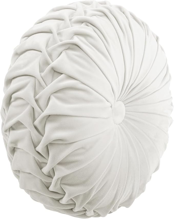 Lush Decor Round Pleated Soft Velvet Decorative Throw Pillow, 1 Count, 15" Diameter, Taupe - Neutral Plush Round Pillow, Seat Cushion, Decorative Pillows For Bed, Couch, Or Chair