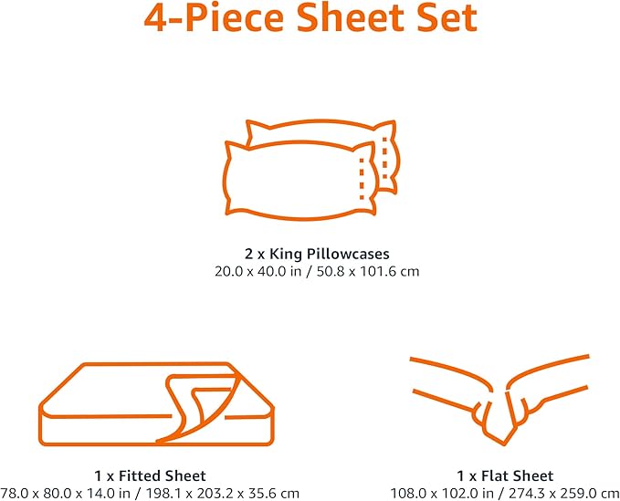 Amazon Basics Lightweight Super Soft Easy Care Breathable, Wrinkle Resistant, Machine Washable Microfiber 4-Piece Bed Sheet Set with 14-Inch Deep Pockets, King, Blush Pink, All-Season
