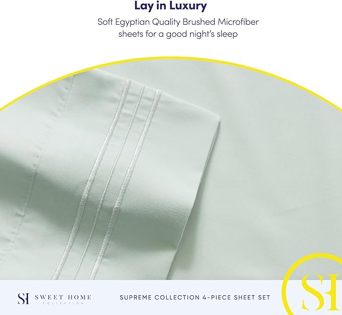 Split King Sheets - Breathable Luxury Sheets with Full Elastic & Secure Corner Straps Built In - 1800 Supreme Collection Extra Soft Deep Pocket Bedding Set, Sheet Set, Split King Size, Mint