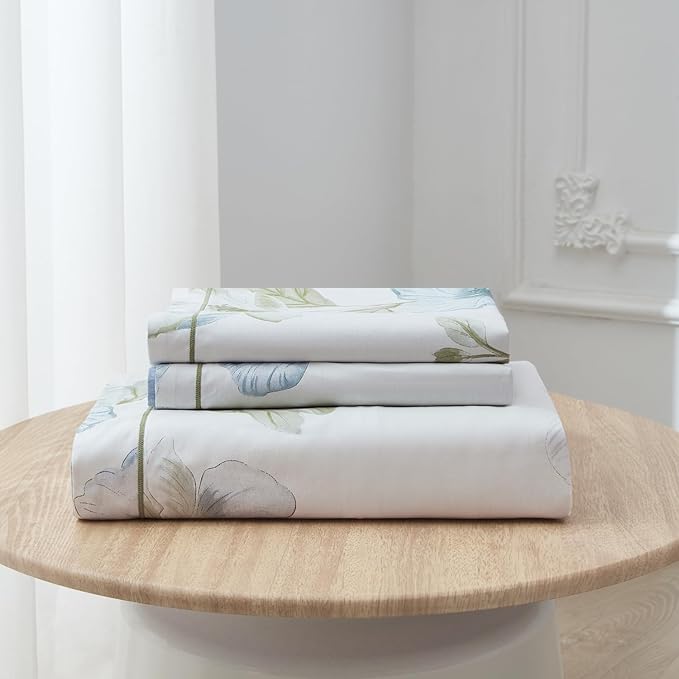OAITE Duvet Cover Set Queen Size Floral Pattern 500 Thread Count Ultra Soft 100% Cotton Duvet Cover Sets 3-PC, Breathable Duvet Cover with Zipper Closure & Corner Ties