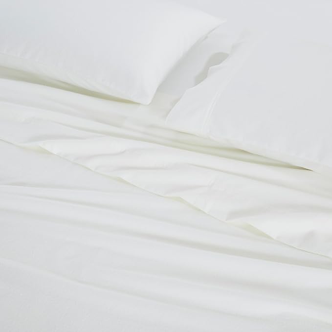 Superior Flannel Cotton Bed Sheet Set, Includes Flat Sheet, Fitted Sheet, Two Pillowcases (Twin Sizes Include One Pillowcase), Breathable, Modern Solid Classic - Split King, Ivory