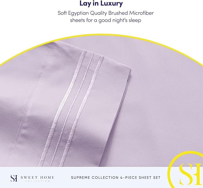 California King Sheet Sets - Breathable Luxury Sheets with Full Elastic & Secure Corner Straps Built In - 1800 Supreme Collection Cal King Deep Pocket Bedding Set, Sheet Set, California King, Lilac