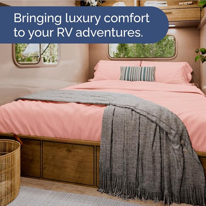 Short Queen RV Size 4 Piece Sheet Set - Comfy Breathable & Cooling Bed Sheets Set - Hotel Luxury Bedding for Women, Men, Kids, Teens, Boys & Girls - Deep Pockets & Ultra-Soft - Oeko-Tex - Baby Pink
