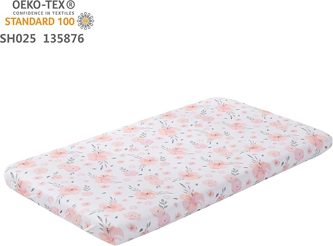 PINNKKU 3-Piece Crib Bedding Set for Boy Girls, Includes Crib Skirt, Blanket, Sheet, Baby Bedding, Floral, Mini Size
