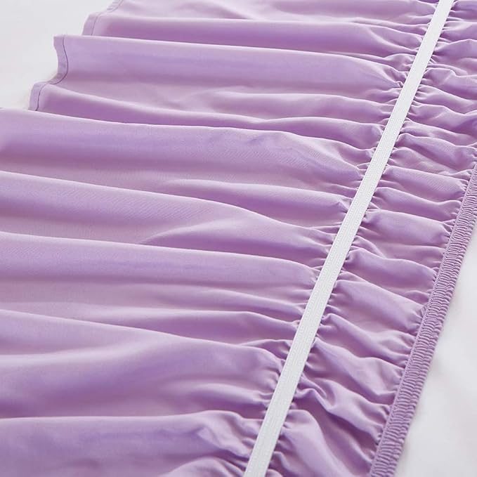 MEILA Wrap Around Bed Skirt Three Fabric Sides Elastic Dust Ruffled 18 Inch Tailored Drop,Easy to Install Fade Resistant-Light Purple, Queen/King