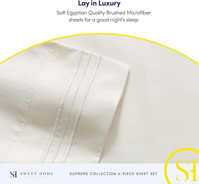 Full Size Sheet Sets - Breathable Luxury Sheets with Full Elastic & Secure Corner Straps Built In - 1800 Supreme Collection Extra Soft Deep Pocket Bedding Set, Sheet Set, Full, Ivory