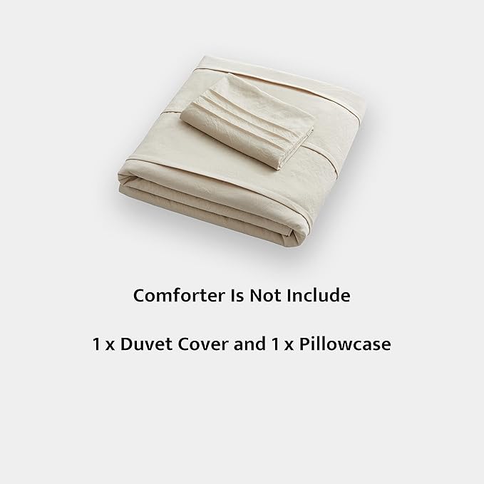 Oli Anderson Beige Duvet Cover Twin Size - Pleated Twin Duvet Cover, 2PCS Soft and Breathable Textured Bedding Set with Zipper Closure(Beige,68"x90")