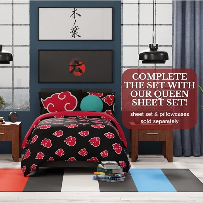 Naruto Anime Akatsuki Pattern Bedding Soft Microfiber Comforter, Twin, (Official Naruto Product) by Franco