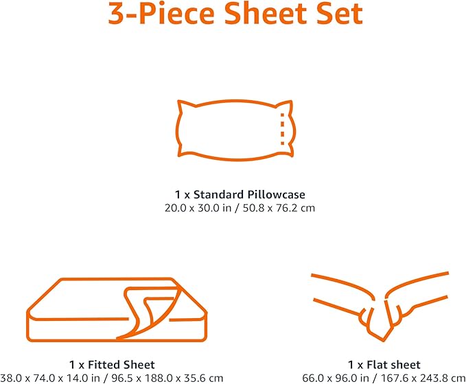 Amazon Basics Lightweight Super Soft Easy Care Wrinkle Free Microfiber 3 Piece Bed Sheet Set with 14-Inch Deep Pockets, Twin, Chocolate, Solid, Kids, Men & Women Bedding (Pack of 4)