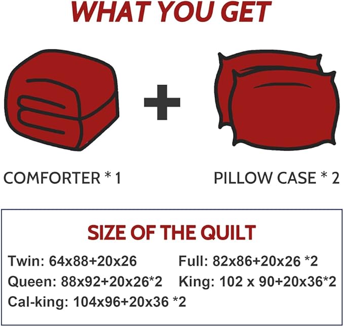 Decroom Lightweight California King Comforter Set with 2 Pillow Sham - 3 Pieces Set - Quilted Down Alternative Comforter/Duvet Insert for All Season - Red/Black - Cal King Size