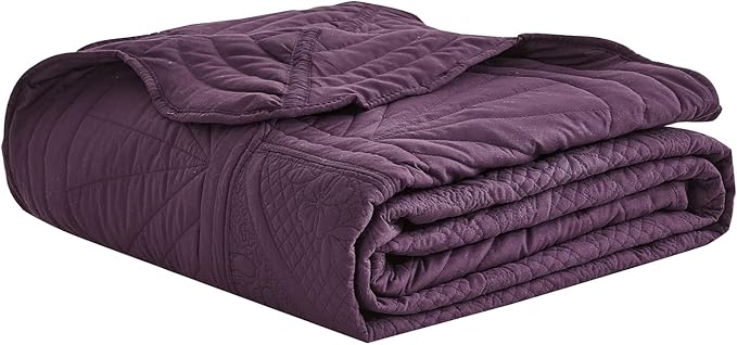 Oversized Bedspread - King Size Bedding Cover - Modern & Contemporary Coverlet Set, Real Stitching, Reversible, Lightweight, 5 Piece, Purple