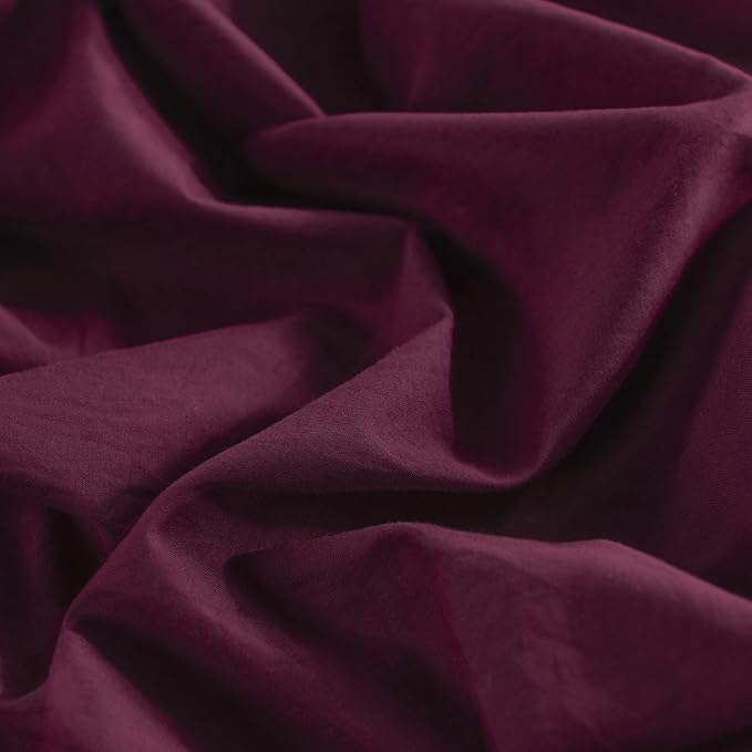 NEXHOME PRO 100% Washed Cotton Duvet Cover King Size, Ogranic Natural Linen Feel Breathable Bedding Set with Zipper Closure, 3 Pieces Duvet Cover Set Wine (No Comfortert) 10490