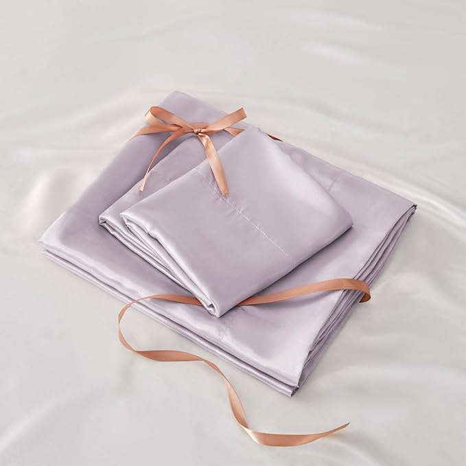 BEDELITE Satin Sheets Queen Size Bed Set, Luxury Soft Lavender Silky Sheets for Hair and Skin, Similar to Silk Bed Sheets Set 4 Pieces with 1 Deep Pocket Fitted Sheet, 1 Flat Sheet, and 2 Pillowcases