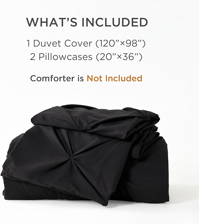 Litanika Black Oversized King Pinch Pleat Duvet Cover, 3 Pieces Pintuck Cover Soft Microfiber Bedding Set with Zipper Closure & Corner Ties(1 Duvet Cover, 2 Pillowcases)