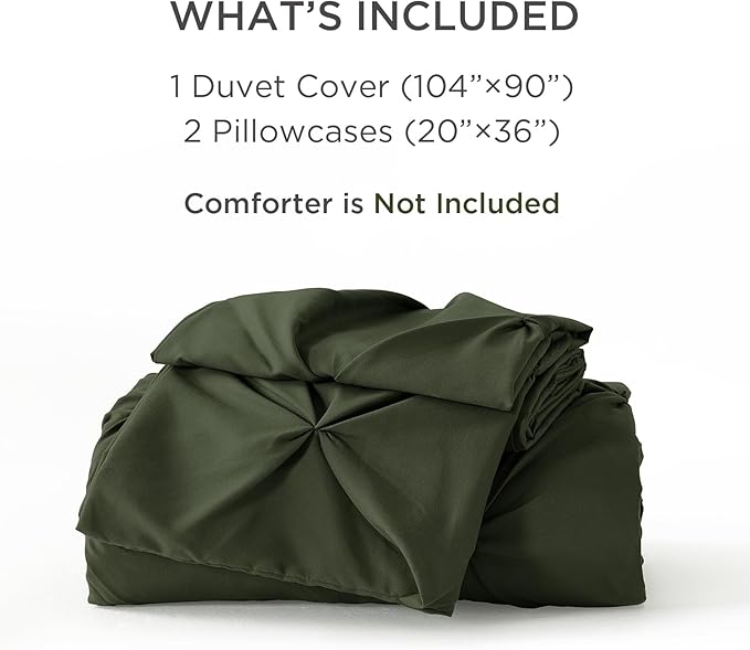 Litanika Olive Green Pinch Pleat Duvet Cover King, 3 Pieces Pintuck Soft Microfiber Bedding Set with Zipper Closure & Corner Ties(104x90Inch-1 Duvet Cover, 2 Pillowcases)
