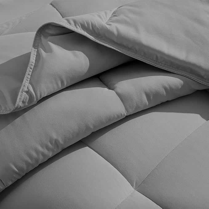 H&H Decor Luxurious & Super Soft 1 Piece Comforter 300 GSM & 4 Pcs Sheet Set 100% Egyptian Cotton 1000 Thread Count Pattern Solid (Full, Light Grey,Solid)