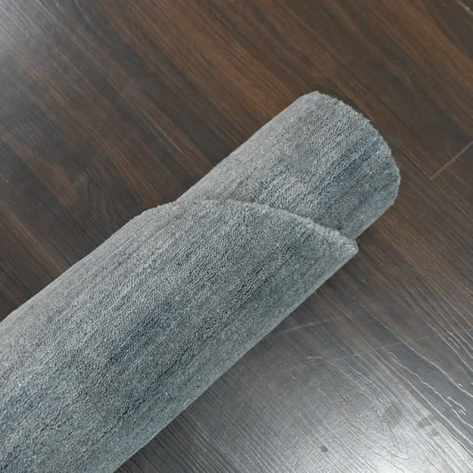 Hand Knotted Loom Wool ECO-Friendly Area Rugs - 6'x6', Round, Light Blue Color, Solid Plain Design, High Pile Handmade Anti Skid Area Rugs for Living Room, Bed Room (L00111)