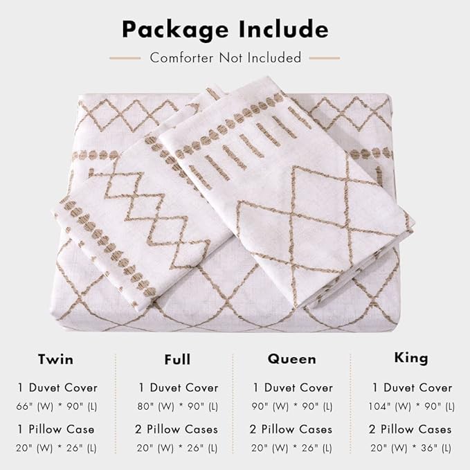 Lekesky Duvet Cover Queen Size, Soft Microfiber Boho Aztec Duvet Cover Set White Geometric Pattern Bohemian Bedding Duvet Cover Sets with Zipper Closure Corner Ties (No Comforter)