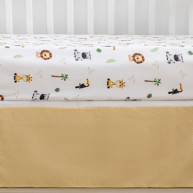Cokouchyi Safari Animal Crib Bedding Set for Baby Boys Girls, 3-Piece Baby Crib Bedding Set, Standard Size Crib Set Including Crib Skirt, Sheet & Comforter