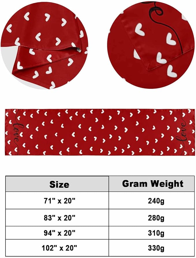 Valentine's Day White Love Hearts Bed Runners for Bedroom Hotel,Decorative Bedding Scarf Sweetheart and Quote on Red Bed End Blanket Bedding Runner Scarves for Twin Size Bed,71x20in