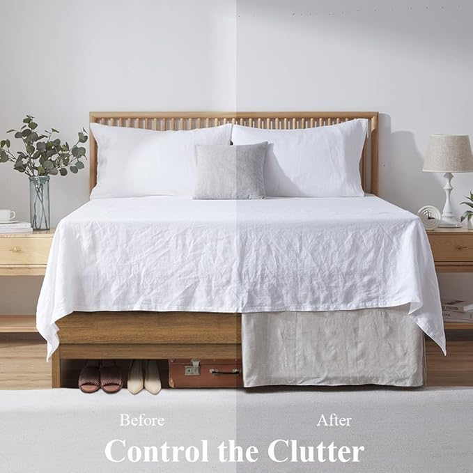 Simple&Opulence Belgian Linen Bed Skirt with Classic 14 inch Tailored Drop Dust Ruffle, Easy Fit Breathable Premium Natural Flax- Basic Grey, King