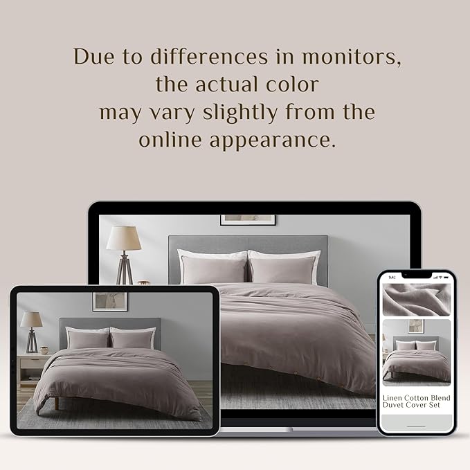 DAPU Linen Duvet Cover Set - French Linen Cotton Blend Natural Flax Soft Breathable Bedding 3 Pcs Set - 1 Duvet Cover 2 Pillowcases (Gray, King)