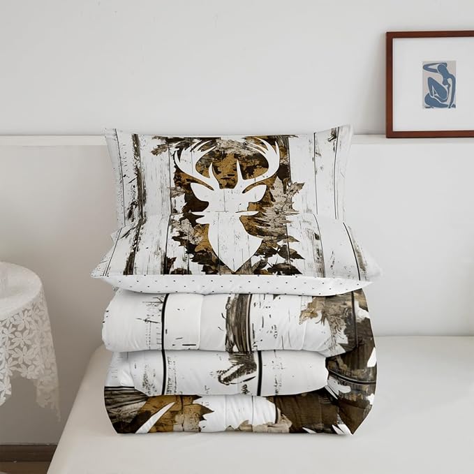 Feelyou Camo Deer Comforter Set King Size Deer Antlers Army Camouflage Bedding Set Boys Girls Hunting Comforter Set Animal Duvet Insert Bed Set 3Pcs