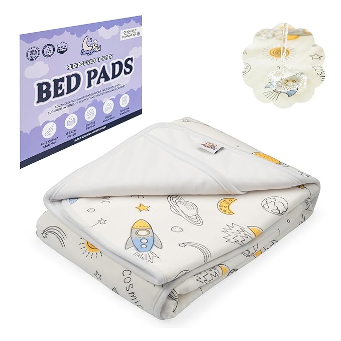 Tuckable Side Bed Wetting Pads Toddlers, Reusable Washable Waterproof Baby Potty Training Mattress Pee Pads Sheet Protector Kids, 5 Absorbent Layers, Exclusive No-Slip, 39"x 29" Fits Twin Space