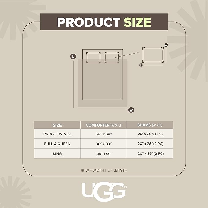 UGG Leonora Comforter Set with 2 Pillow Shams Lightweight Down Alternative Blanket Reversible Cozy Warm All Season Washable and Hypoallergenic Bedding Set, King, Light Grey