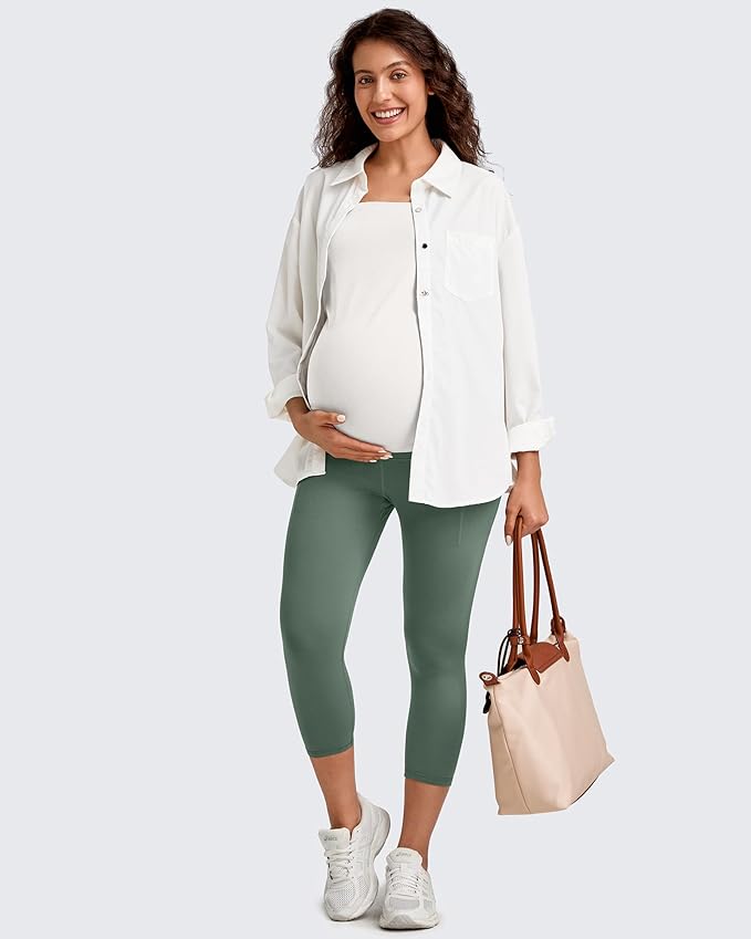 G4Free BareFeel Maternity Leggings with Pockets Over The Belly Stretchy Workout Yoga Pregnancy Pants