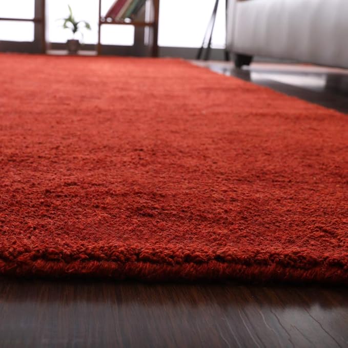 Rugsotic Carpets Hand Knotted Loom Wool ECO-Friendly Area Rugs - 3'x5', Rectangle, Red Color, Solid Plain Design, High Pile Thick Handmade Anti Skid Area Rugs for Living Room, Bed Room (L00111)