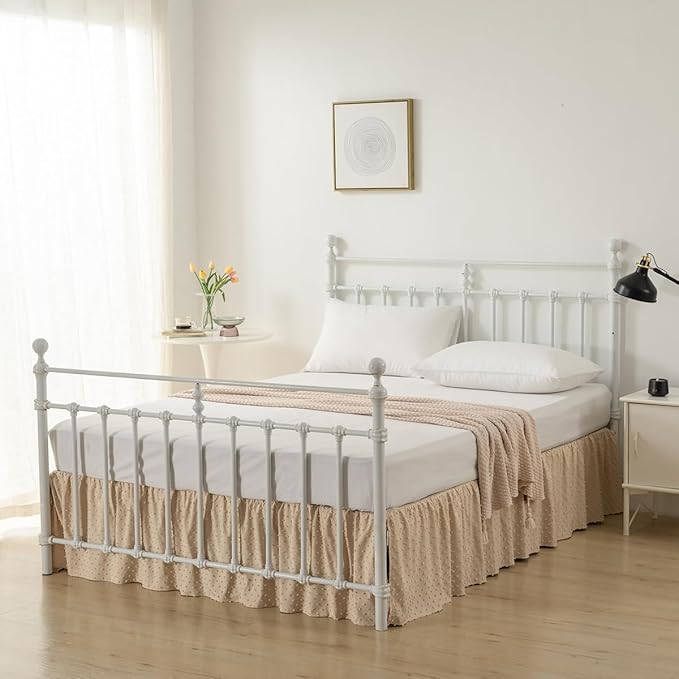 Tufted Dot Bed Skirt Queen Size,Ruffled Bed Skirt with Split Corners, Queen Bed Skirt 16 Inch Drop, Boho Queen Size Bed Skirt Camel for Ruffled Bed Skirt with Split Corners, Bed Skirt Queen Size