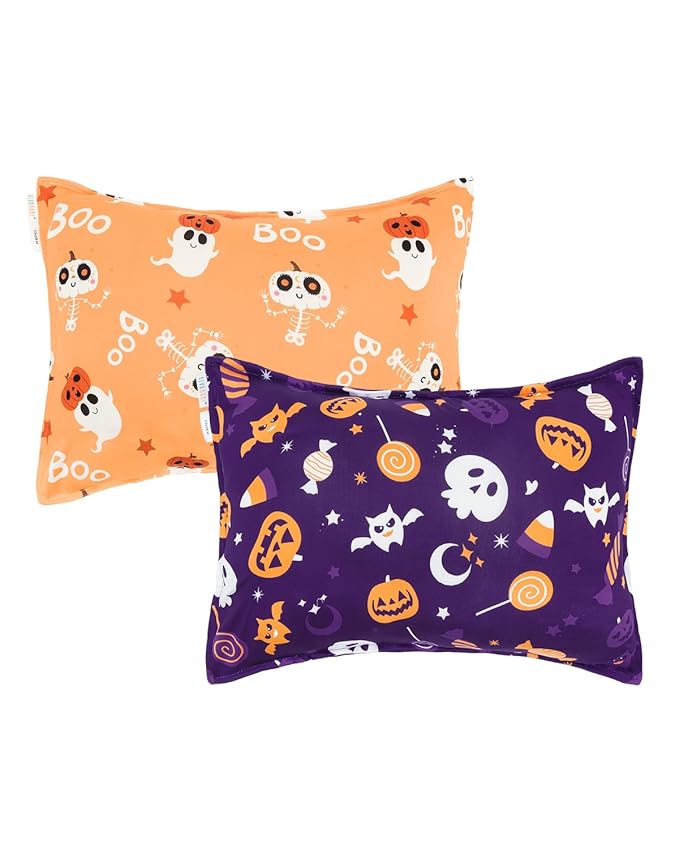 ALVABABY Toddler Pillowcases Stretchy Soft Kids Pillow Cover 2 Pack Fit 13"x 18" or 12"x16" Envelope for Girl Boy Sleepy Travel Halloween 2TPE35A