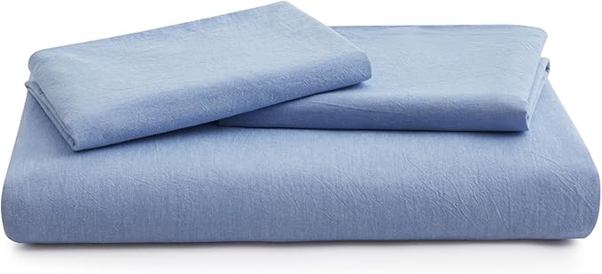 LOVQUE Light Blue Cotton Duvet Cover King Size, Linen Like Natural Bedding Set with Zipper Closure (No Comforter), 104x90 Inches