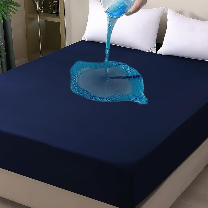 Twin Mattress Protector Waterproof, Fitted Sheet Style Breathable Cooling Mattress Cover with Deep Pocket Fits Up to 18'', Noiseless Bed Cover for Kids Adults, Machine Washable(Navyblue, 39'' X 75'')